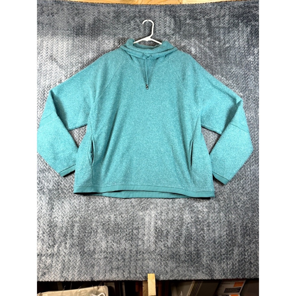 Nike Fleece Sweatshirt Womens XL Teal Blue Cowl Neck Swoosh Logo Raglan Sleeve